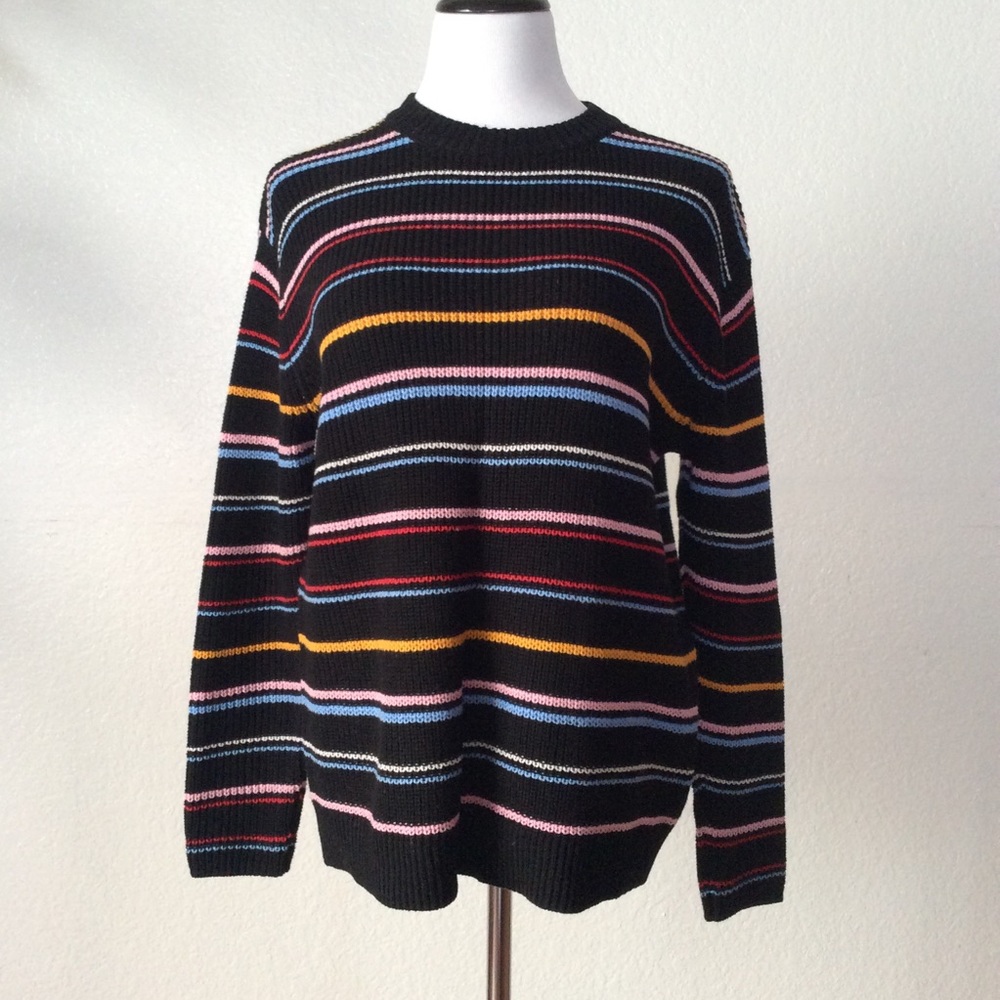 POPSUGAR Multicolored Black Knit Crew Neck Sweater